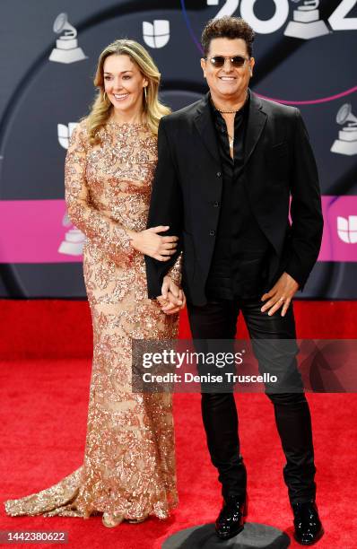 Claudia Elena Vásquez and Carlos Vives attends The 23rd Annual Latin Grammy Awards at Michelob ULTRA Arena on November 17, 2022 in Las Vegas, Nevada.