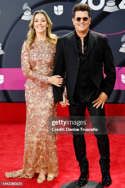 Claudia Elena Vásquez and Carlos Vives attends The 23rd Annual Latin Grammy Awards at Michelob ULTRA Arena on November 17, 2022 in Las Vegas, Nevada.