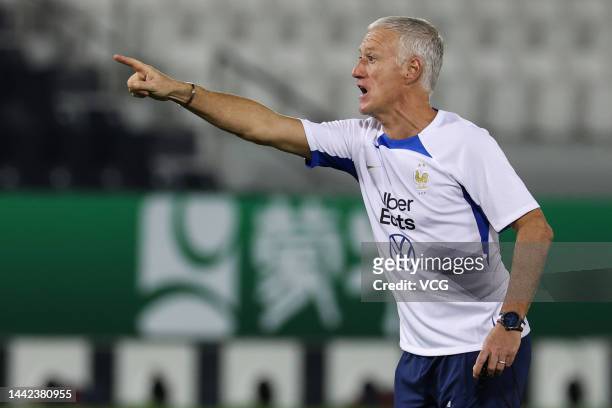 Head coach Didier Deschamps of France attends a training session at Al Sadd SC Stadium on November 17, 2022 in Doha, Qatar.