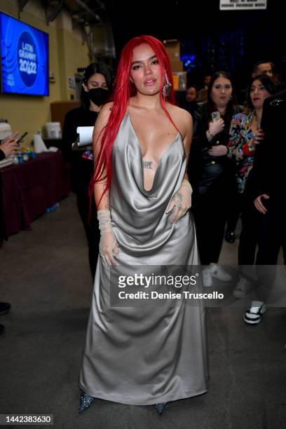 Karol G attends The 23rd Annual Latin Grammy Awards at Michelob ULTRA Arena on November 17, 2022 in Las Vegas, Nevada.