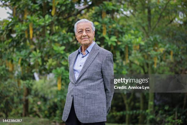 Portrait of the former Malaysia Prime Minister and founder of the Gerakan Tanah Air coalition Mahathir Mohamad on November 14, 2022 in Selangor,...