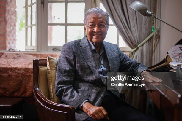 Former Malaysia Prime Minister and founder of the Gerakan Tanah Air coalition Mahathir Mohamad poses for a portrait on November 14, 2022 in Selangor,...