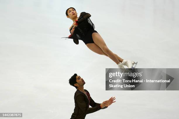 Emily Chan and Spencer Akira Howe of the United States compete in the Pairs Short Program during the ISU Grand Prix of Figure Skating NHK Trophy at...