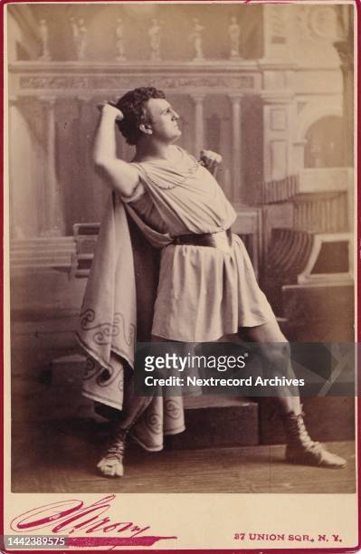 Cabinet card portrait by renowned photography Napoleon Sarony of American stage actor Frank C Bangs in the role of Marc Antony - Marcus Antonius in a...