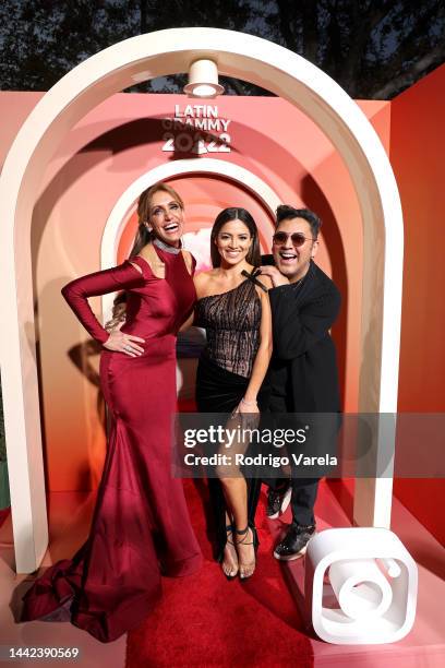 Lili Estefan, Pamela Silva Conde and guest attend The 23rd Annual Latin Grammy Awards at Michelob ULTRA Arena on November 17, 2022 in Las Vegas,...