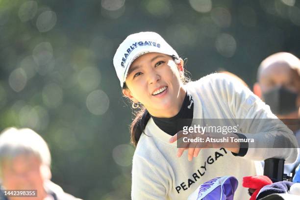 Chae-Young Yoon of South Korea is seen on the 5th hole during the second round of Daio Paper Elleair Ladies at Elleair Golf Club Matsuyama on...