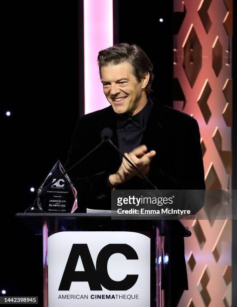Honoree Jason Blum, recipient of the Power of Cinema Award, speaks onstage during the 36th Annual American Cinematheque Awards at The Beverly Hilton...