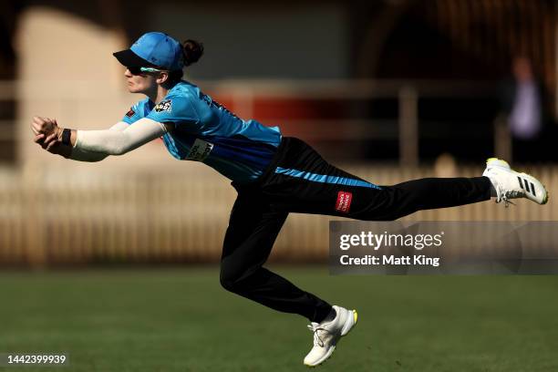 Laura Wolvaardt of the Strikers drops a catch during the Women's Big Bash League match between the Adelaide Strikers and the Hobart Hurricanes at...