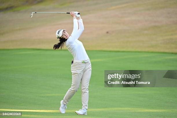 Rie Tsuji of Japan hits her second on the 6th hole during the second round of Daio Paper Elleair Ladies at Elleair Golf Club Matsuyama on November...