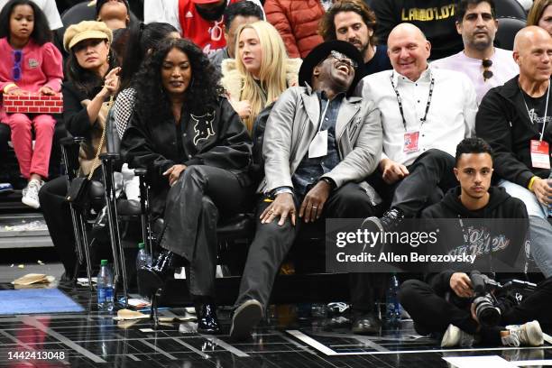 Angela Bassett, Courtney B. Vance and Steve Ballmer attend a basketball game between the Los Angeles Clippers and the Detroit Pistons at Crypto.com...