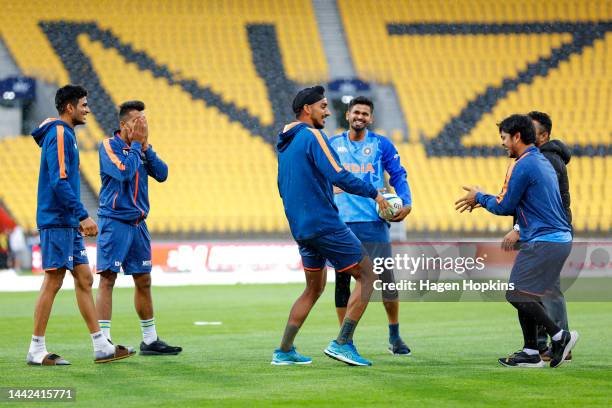 India players play a game prior to game one of the T20 International series between New Zealand and India at Sky Stadium on November 18, 2022 in...