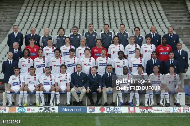 Seating French Anthony Mounier, French forward Hatem Ben Arfa , Algerian defender Nadir Belhadj, Brazilian midfielder Juninho, French coach Alain...