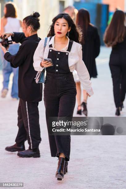 Guest is seen during Sao Paulo Fashion Week N54 SPFW Summer 2023 at Komplexo Tempo on November 17, 2022 in Sao Paulo, Brazil.
