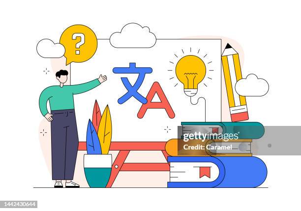 flat design vector illustration - language school stock illustrations