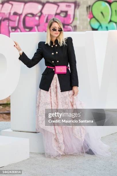 Guest is seen during Sao Paulo Fashion Week N54 SPFW Summer 2023 at Komplexo Tempo on November 17, 2022 in Sao Paulo, Brazil.