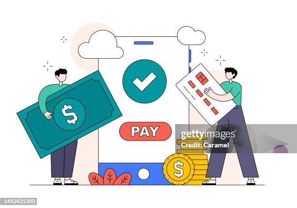 payment method flat design vector illustration - using debit card stock illustrations