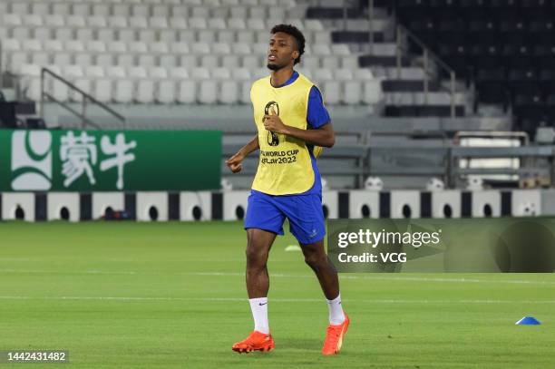 Kingsley Coman of France attends a training session at Al Sadd SC Stadium on November 17, 2022 in Doha, Qatar.