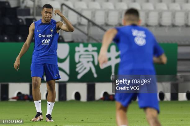 Kylian Mbappe of France attends a training session at Al Sadd SC Stadium on November 17, 2022 in Doha, Qatar.