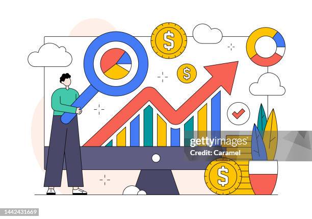 stock market flat design vector illustration - stock trader stock illustrations