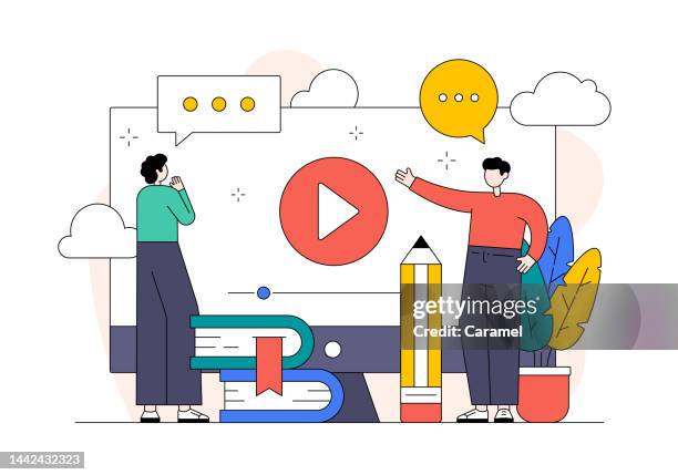 tutorial video flat design vektor illustration - flatdesign stock-grafiken, -clipart, -cartoons und -symbole
