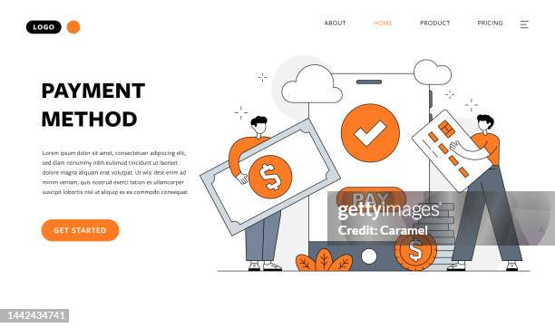 payment method flat design vector illustration - using debit card stock illustrations