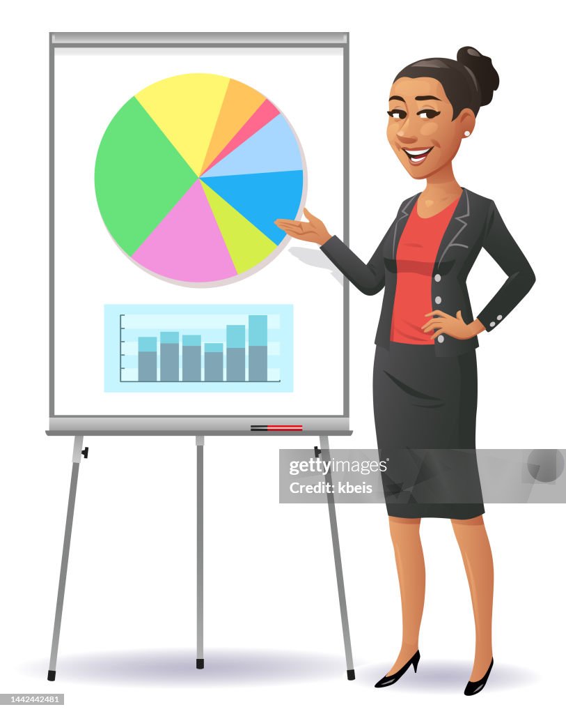 Empresaria apuntando al rotafolio