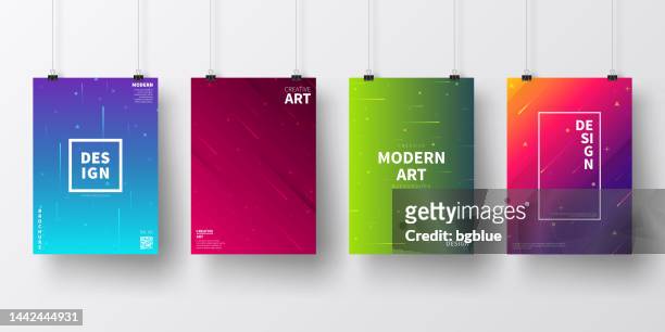 posters with colorful geometric designs, isolated on white background - meteor shower stock illustrations