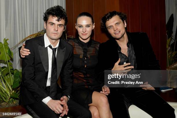 Duke Nicholson and Devon Lee Carlson wearing Burberry attend the GQ Men of the Year Party 2022 at The West Hollywood EDITION on November 17, 2022 in...