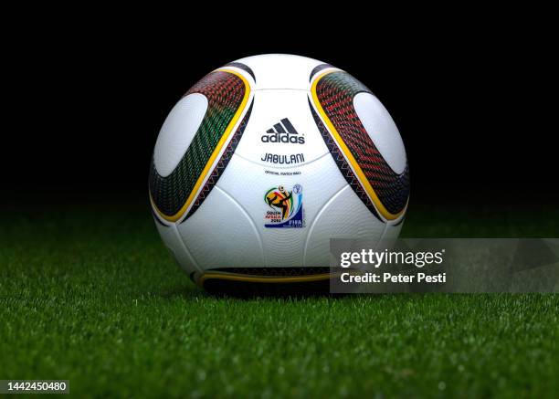Detailed view of the adidas Jabulani official match ball of the 2010 FIFA World Cup in South Africa. They used 11 colors referring to not only the 11...