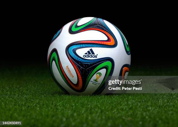 Detailed view of the adidas Brazuca official match ball of the 2014 FIFA World Cup in Brazil. The name brazuca is an informal local term which means...
