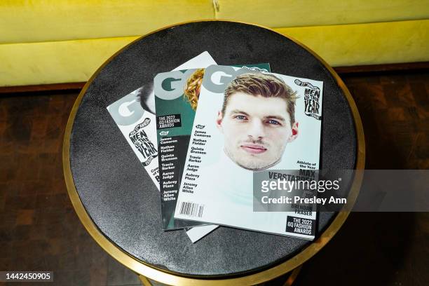 View of GQ Magazines on display during the GQ Men of the Year Party 2022 at The West Hollywood EDITION on November 17, 2022 in West Hollywood,...