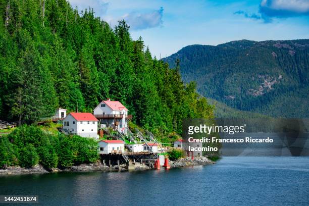 lighthouse on the inside passage route, canada - inlet stockfoto's en -beelden