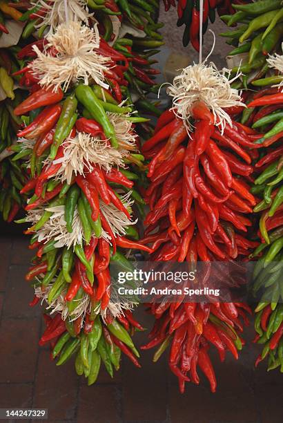 chili peppers - en chapelet photos et images de collection