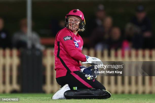 Alyssa Healy of the Sixers reacts during the Women's Big Bash League match between the Sydney Sixers and the Sydney Thunder at North Sydney Oval, on...