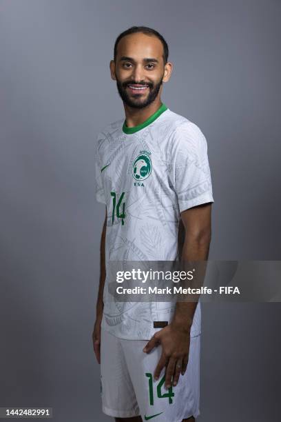 Abdullah Otayf of Saudi Arabia poses during the official FIFA World Cup Qatar 2022 portrait session on November 17, 2022 in Doha, Qatar.