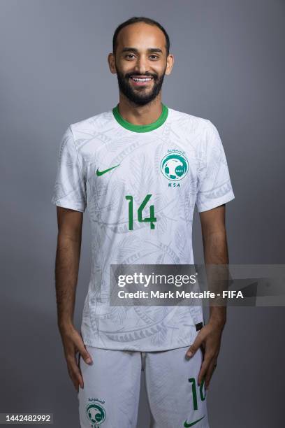 Abdullah Otayf of Saudi Arabia poses during the official FIFA World Cup Qatar 2022 portrait session on November 17, 2022 in Doha, Qatar.