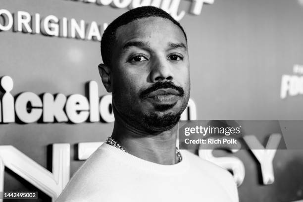 Actor Michael B. Jordan arrives at the "Fantasy Football" Premiere & Event at Paramount Studios, Sherry Lansing Theatre on November 17, 2022 in Los...