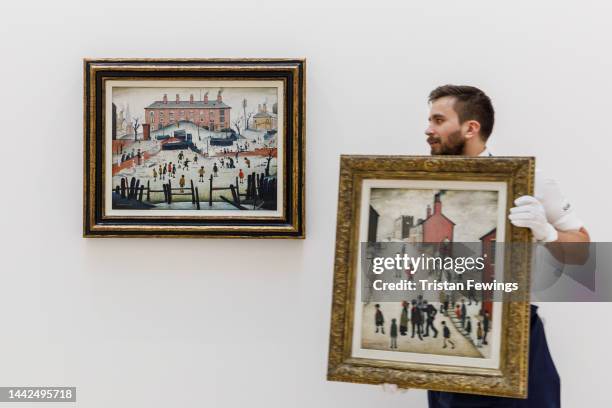 Lowry's 'A Cricket Match' est £ 1 000 - 1 000, and 'Road Over the Hill' est £500,000 - 800 go on view as part of Sotheby’s exhibitions of Modern...