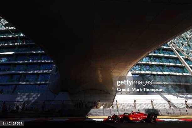 Robert Shwartzman of Israel driving the Ferrari F1-75 on track during practice ahead of the F1 Grand Prix of Abu Dhabi at Yas Marina Circuit on...