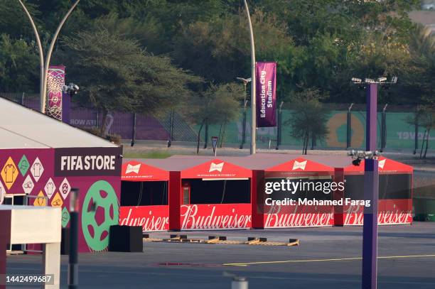 An empty Budweiser beer stand at Fan Festival ahead of the FIFA World Cup Qatar 2022 on November 18, 2022 in Doha, Qatar.