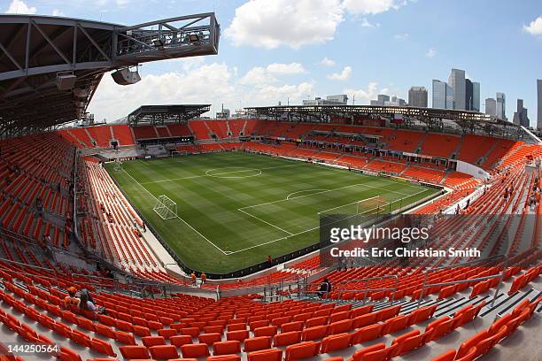 General view from the Northeast side of BBVA Compass Stadium before the match between DC United and the Houston Dynamo on May 12, 2012 in Houston,...