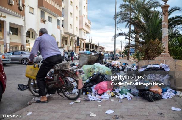 Sfax - Tunisia, 17 November 2022: Garbage lies on a street. Tunisians protest in Tunisia's second city Sfax over a renewed trash crisis that has seen...