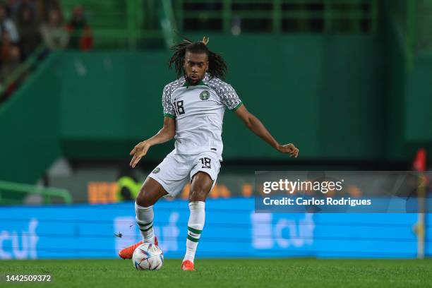 Alex Iwobi of Nigeria during the friendly match between Portugal and Nigeria at Estadio Jose Alvalade on November 17, 2022 in Lisbon, Portugal.