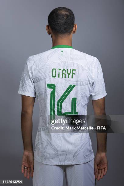 Abdullah Otayf of Saudi Arabia poses during the official FIFA World Cup Qatar 2022 portrait session on November 17, 2022 in Doha, Qatar.