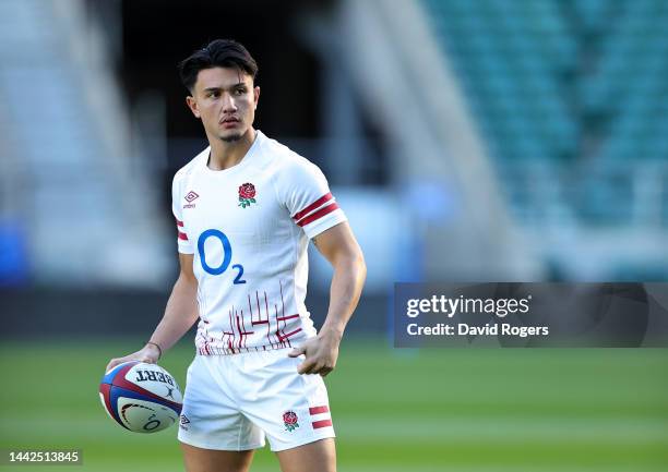 Marcus Smith looks on during the England captain's run at Twickenham Stadium on November 18, 2022 in London, England.