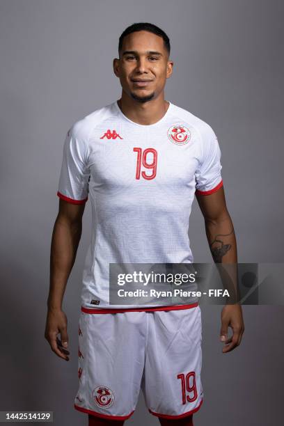 Seifeddine Jaziri of Tunisia poses during the official FIFA World Cup Qatar 2022 portrait session on November 18, 2022 in Doha, Qatar.