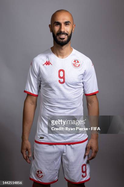 Issam Jebali of Tunisia poses during the official FIFA World Cup Qatar 2022 portrait session on November 18, 2022 in Doha, Qatar.