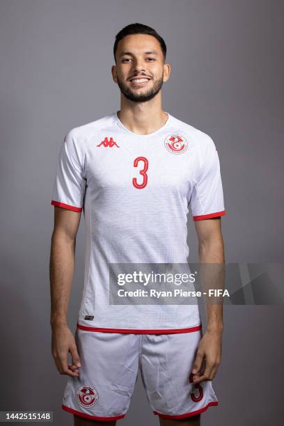 Montassar Talbi of Tunisia poses during the official FIFA World Cup Qatar 2022 portrait session on November 18, 2022 in Doha, Qatar.