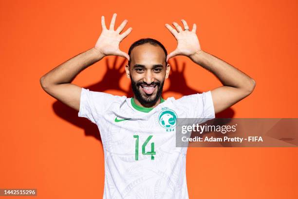 Abdullah Otayf of Saudi Arabia poses during the official FIFA World Cup Qatar 2022 portrait session on November 17, 2022 in Doha, Qatar.