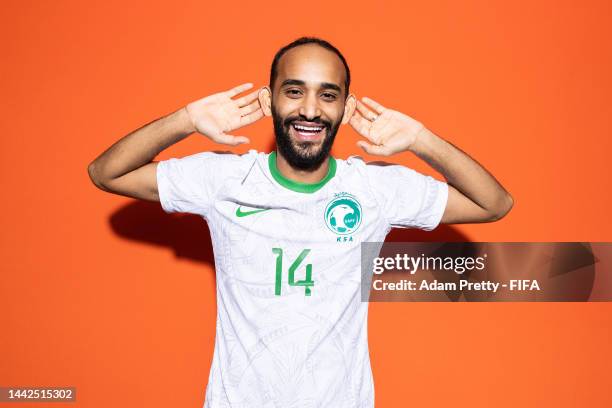 Abdullah Otayf of Saudi Arabia poses during the official FIFA World Cup Qatar 2022 portrait session on November 17, 2022 in Doha, Qatar.